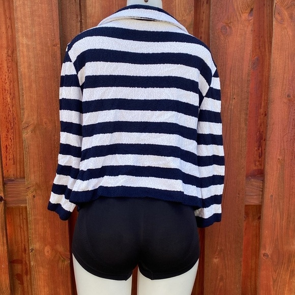 St. John Blue and White Striped Button-Up Jacket 18 - Picture 9 of 10